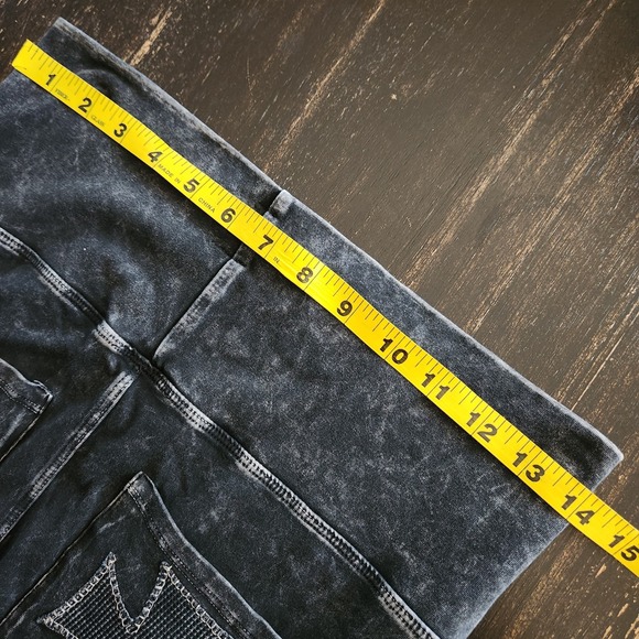 T Party Black Mineral‎ Wash Flare Yoga Pants Fold Over Waist Womens L Cross Back - Picture 5 of 14